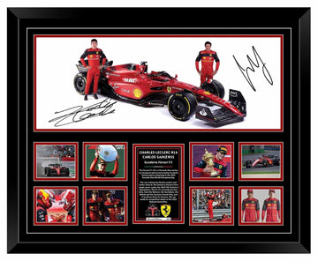 SCUDERIA FERRARI F1 2022 CHARLES LECLERC & CARLOS SAINZ SIGNED LIMITED EDITION FRAME (FREE DELIVERY AUS-WIDE)